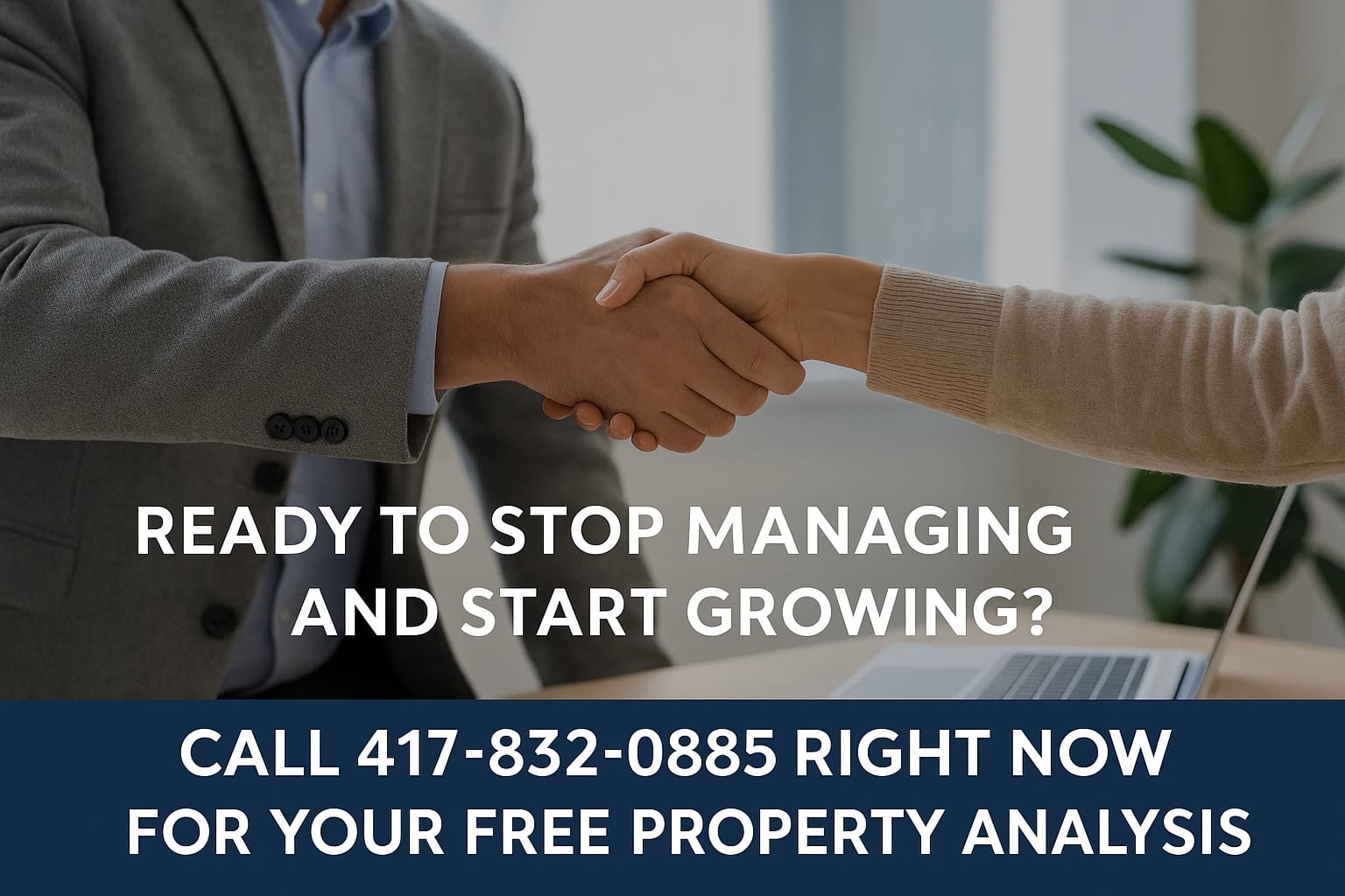 Landlord shaking hands with at home property manager in front of rental home