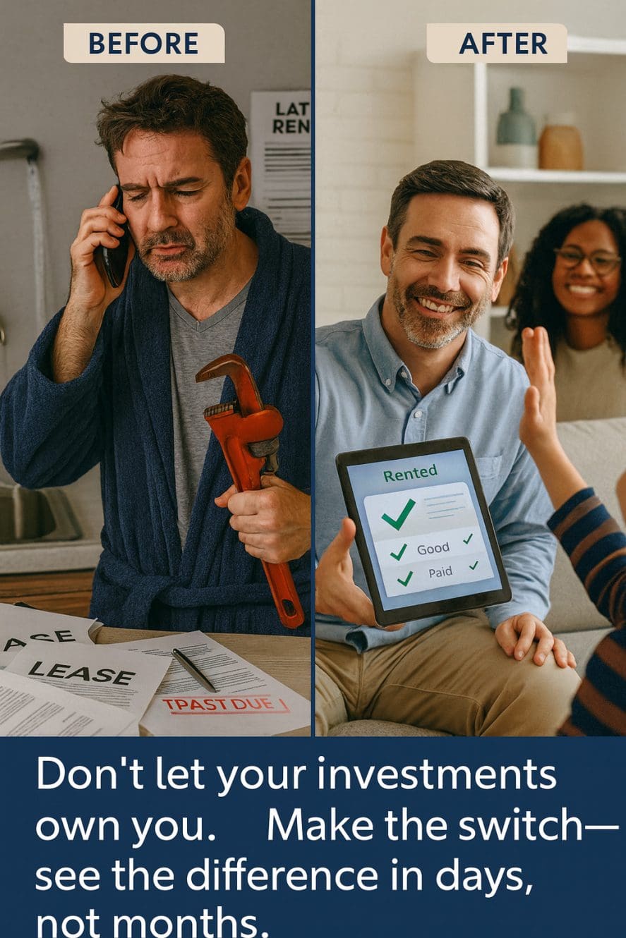 Before and after property management split image