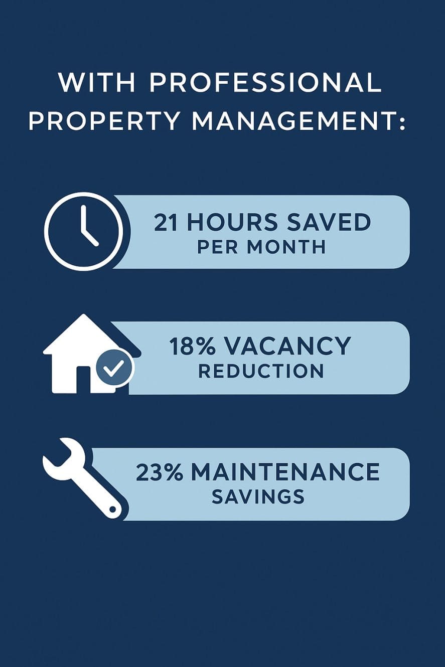 Stat bar infographic: hours saved, vacancy reduction, maintenance savings
